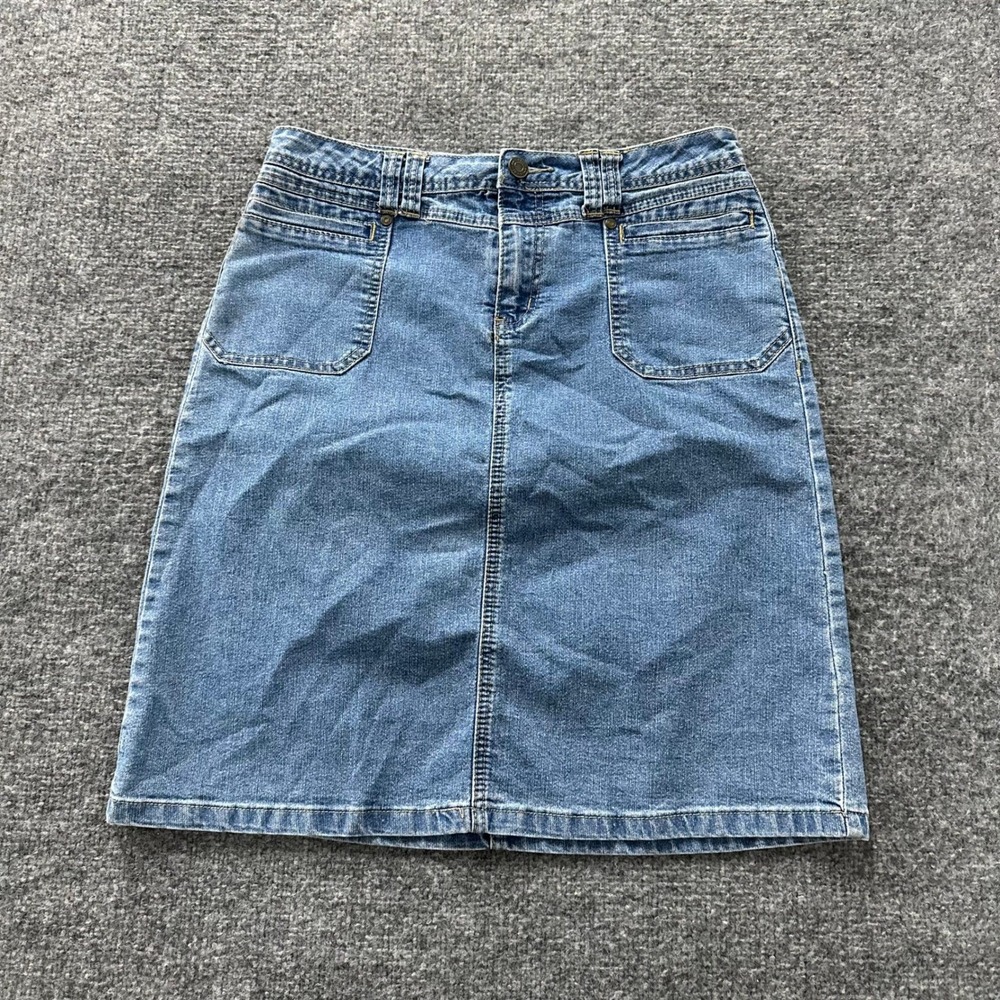 Cato Denim Skirt Womens Size 10 Blue A-Line Casual Stretch Front Pocket Mini